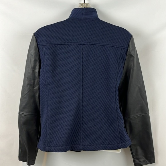 BB Dakota Asymmetrical Faux Leather Navy Blue Full Zip with Pockets Jacket‎ Sz S - Picture 7 of 10